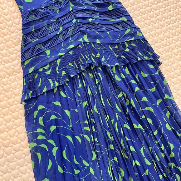 NWOT Self Portrait Blue Crescent Chiffon Midi Dress Cut Out Back Ruffle Size 6 - Picture 4 of 13